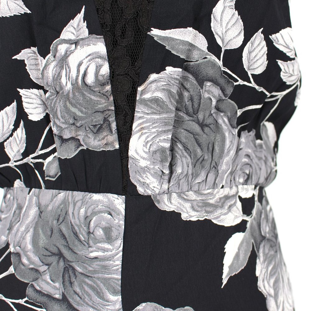 Reformation Black White Floral Lace Trim Hem Satin Maxi Sheath Dress XS Small - Picture 4 of 8